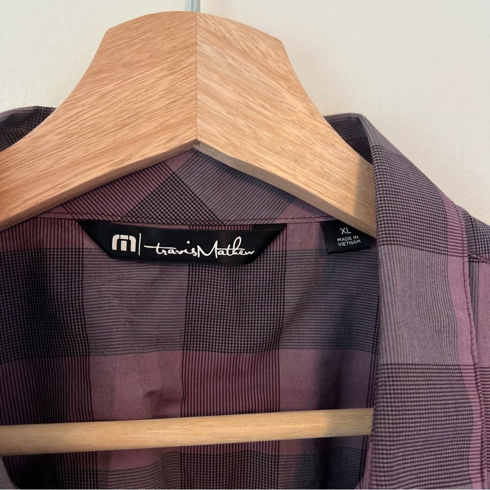 Travis‎ Mathew Mens Short Sleeve Button Up Shirt Purple Check Print Size XL - Picture 3 of 8